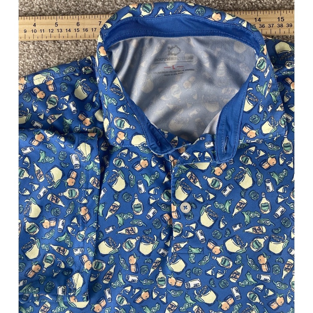 Southern Tide All Over Cocktail Sweet & Sour Booze Print Blue Mens L Performance